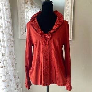 Soft Surroundings Burnt Orange Ruffle Collar Button-Down Shirt